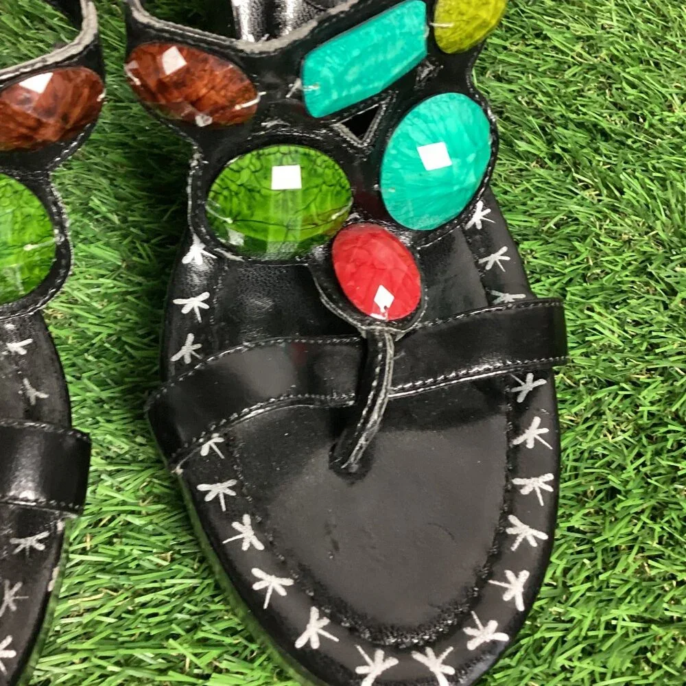Charles David Wedge Sandals Gemstone Jewels Decor Slide 8M